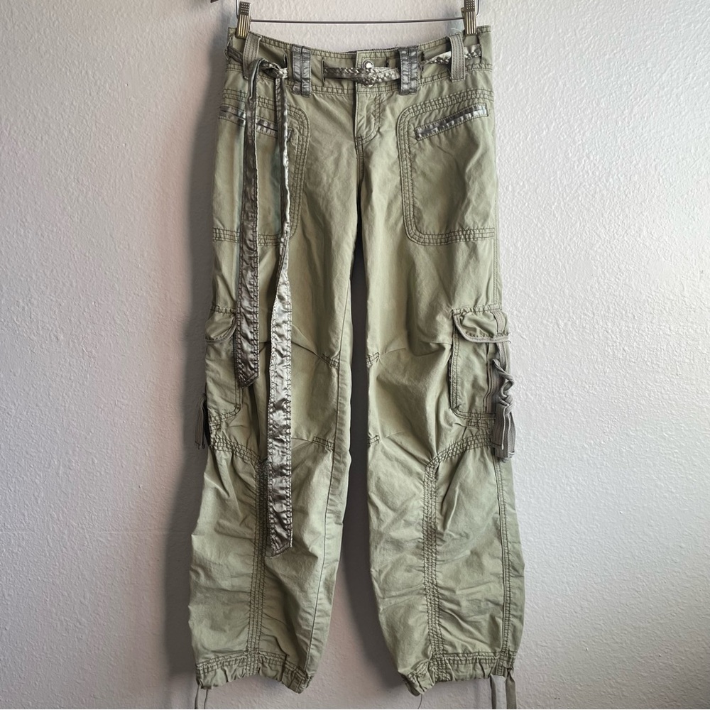 Abercrombie and Fitch Y2K green low-rise cargo pants with matching satin belt